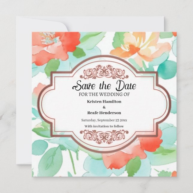 Boda Mínima Floral Guardar La Tarjeta De Fecha (Anverso)