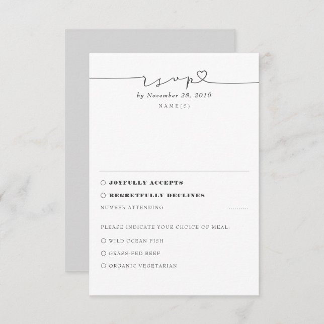 Boda mínima gris moderna RSVP (Anverso / Reverso)