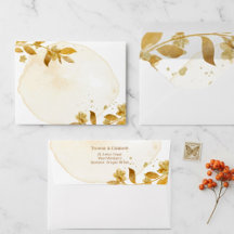 Boda Minimal Otoño Dorado Botánico Letra Script