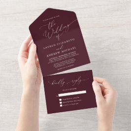 Boda Minimalista de Borgoña Todo En Una Invitación