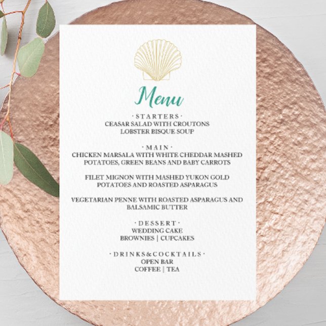 Boda minimalista de conchas marinas menú de cena (Subido por el creador)