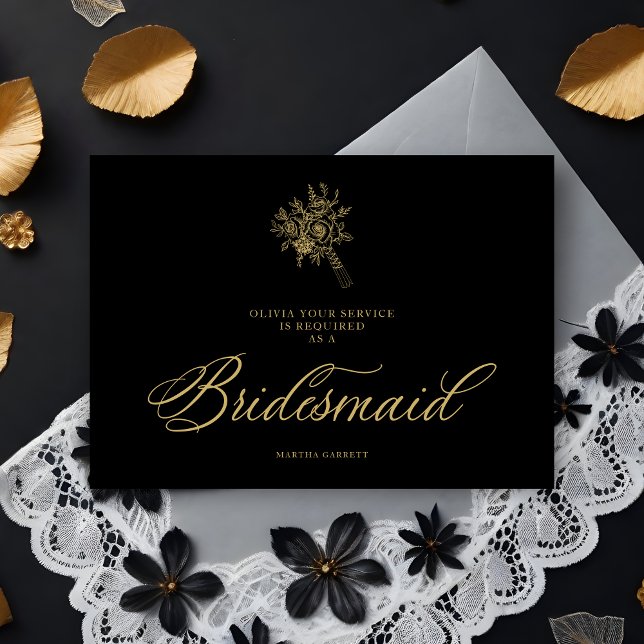 Boda Minimalista de lujo Bouquet Bridesmaid (Luxury Minimalist Wedding Bouquet Bridesmaid Fake Golden Proposal Card.)