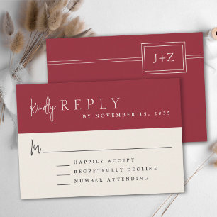Boda Minimalista moderna en monograma rojo RSVP