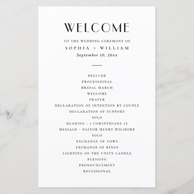 Boda Minimalista Moderna | Programa en Negro y Bla (Anverso)