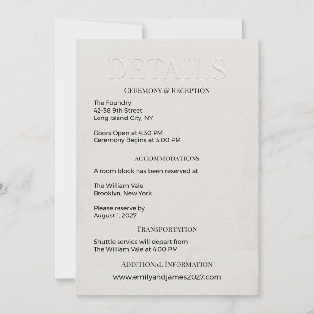 Boda Minimalista Moderna Tarjeta de DETALLES (Anverso)