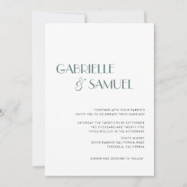 Boda Minimalista moderno Invitación verde oscuro