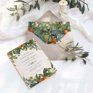Boda moderna botánica acuarela cítrica naranja