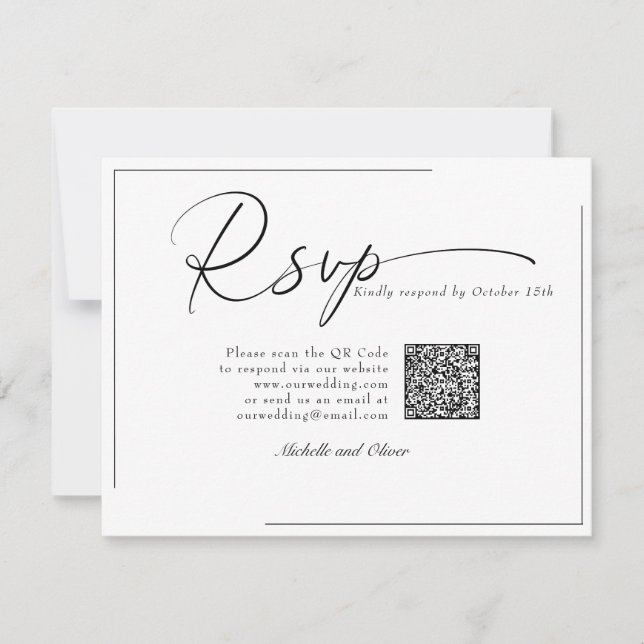 Boda moderna clásica caligrafía código QR RSVP (Anverso)