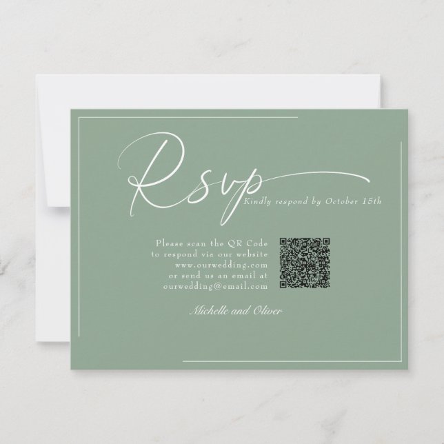 Boda moderna clásica caligrafía código QR RSVP (Anverso)