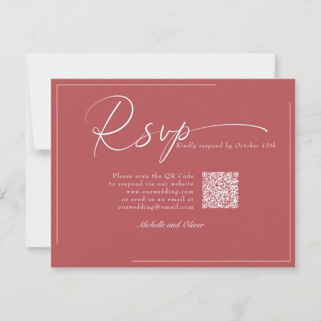 Boda moderna clásica caligrafía código QR RSVP (Anverso)