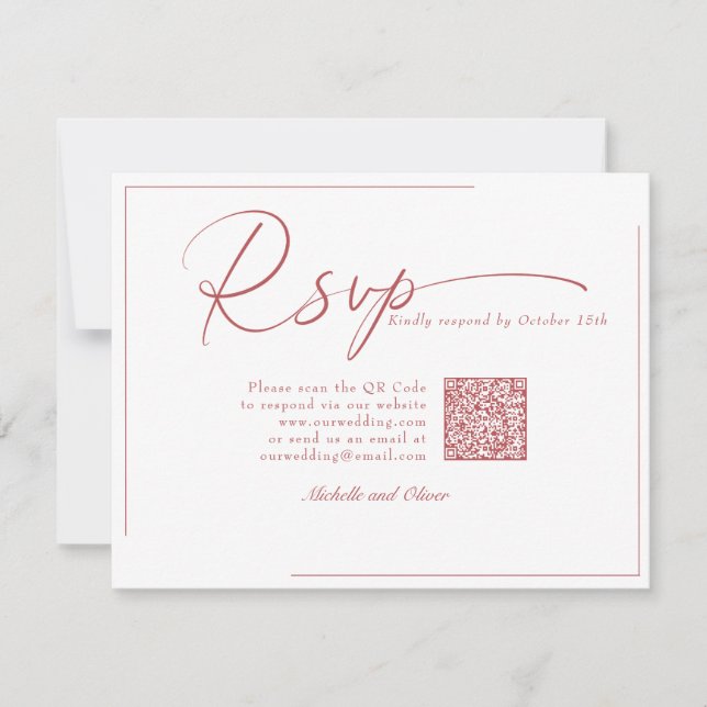 Boda moderna clásica caligrafía código QR RSVP (Anverso)
