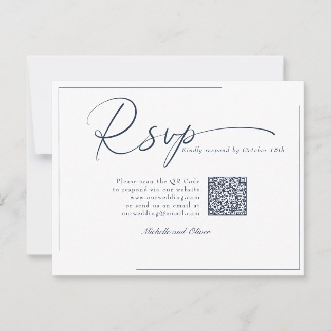 Boda moderna clásica caligrafía código QR RSVP (Anverso)