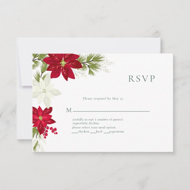Boda moderna de Poinsettia - Grado de tarjeta RSVP (Anverso)