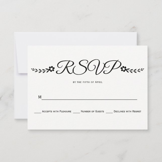 Boda moderna de tipografía blanca y negra RSVP (Anverso)