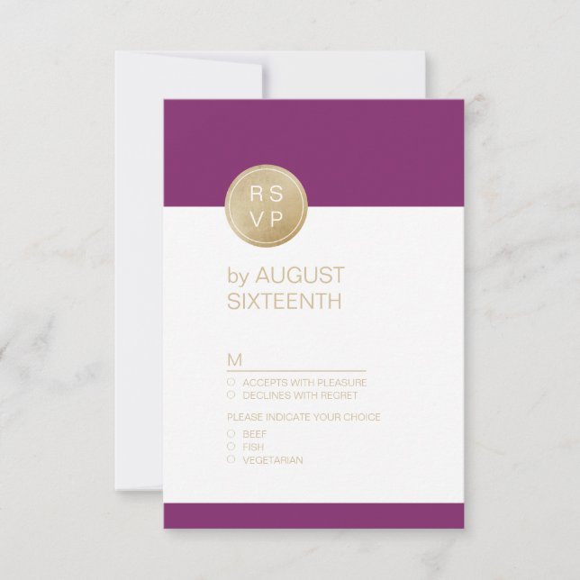 Boda moderna minimalista púrpura de invierno RSVP (Anverso)