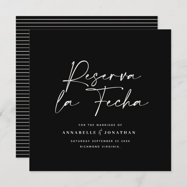 Boda moderna Reserva la Fecha crema negro Guardar  (Anverso / Reverso)