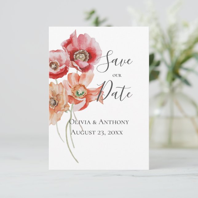 Boda moderna rosa floral salva la fecha (Anverso de pie)