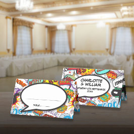 Boda moderna tarjetas de cómic tipográfico colorid