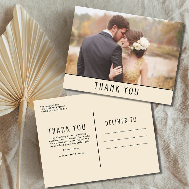Boda moderno de fotos en marfil gracias postal (Subido por el creador)