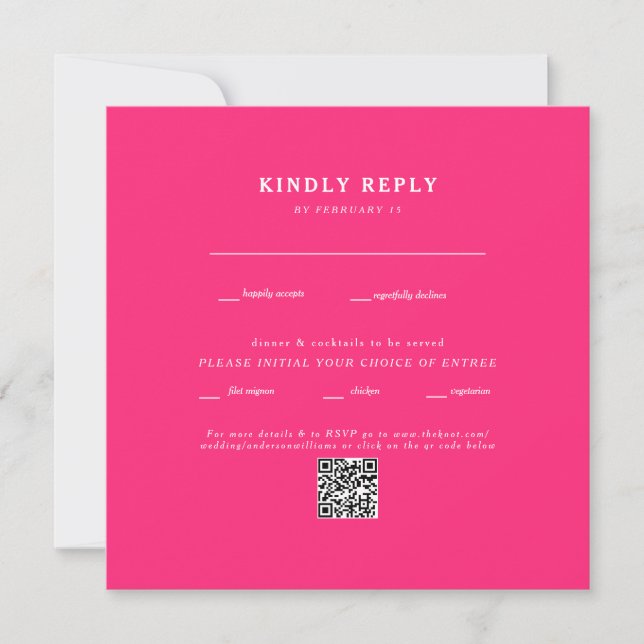 Boda moderno de la plaza de Fuchsia Código QR RSVP (Anverso)