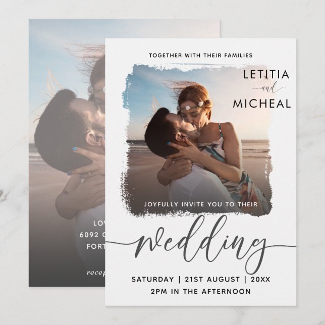 Boda moderno de plantillas de fotos en blanco y ne (Anverso / Reverso)