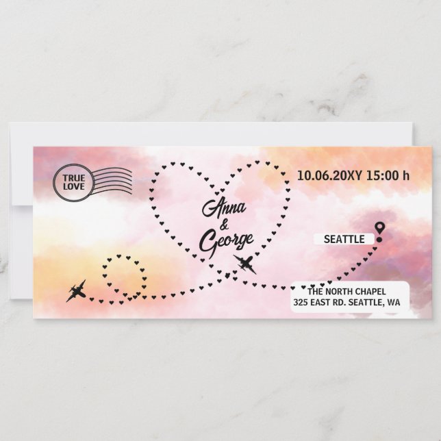 Boda moderno de tarjetas de embarque de sobrevuelo (Anverso)
