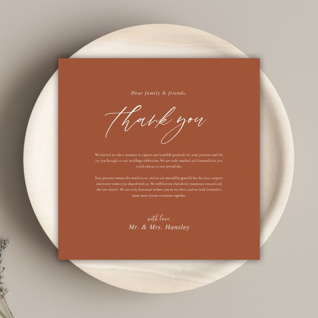 Boda moderno de Terracota Mínima Gracias (Minimal Terracotta Modern Wedding Thank You)