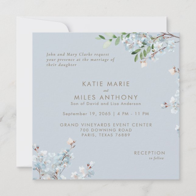 Boda moderno de vegetación floral azul y turquesa (Anverso)
