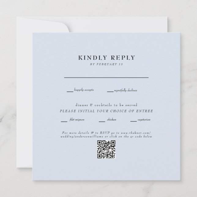 Boda moderno Dusty Blue Square QR Código RSVP (Anverso)