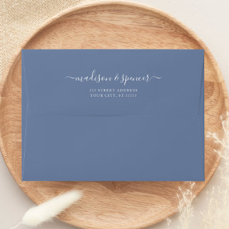 Boda moderno elegante azul y sólido 5 x 7