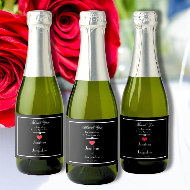 Boda moderno Gracias Mini Etiqueta De Vino Esparkl (Modern Wedding Thank You Mini Sparkling Wine Labels.)