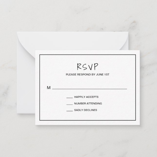 Boda moderno Minimalista simple Mini tarjeta RSVP (Anverso)