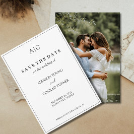 Boda Monograma blanco Foto Guardar tarjeta de fech