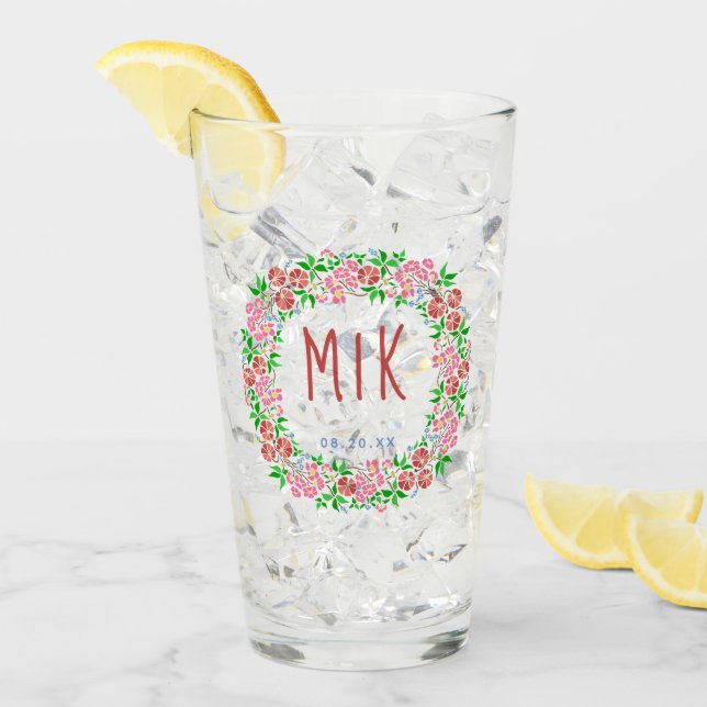 Boda Monograma Bonito Floral Vela Casada Fecha (Anverso (hielo))