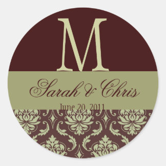 Boda Monograma Damask Brown Taupe Sello