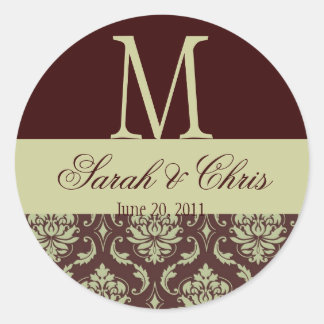 Boda Monograma Damask Brown Taupe Sello