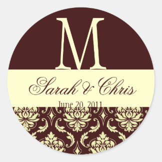 Boda Monograma Damask Marrón Marfil Sello