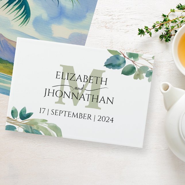 Boda Monograma Greenery Watercolor Libro de invita (Subido por el creador)
