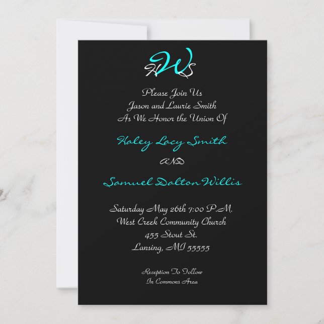 Boda Monograma Invitación en blanco y negro (Anverso)