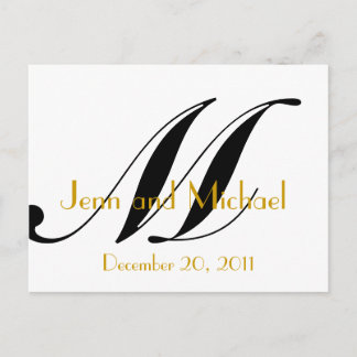 Boda Monograma M Tarjeta de Invitación Dorado Negr