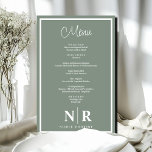 Boda Monograma Menú de cena de ensayo personalizad<br><div class="desc">Presentamos nuestro menú de cena de ensayo personalizado Sage Green y White Boda Monograma, la combinación perfecta de elegancia y personalización para su celebración pre-boda. Aumente su cena de ensayo con este menú a medida, hecho a medida para reflejar su estilo y sabor únicos. Elaborados con meticuloso cuidado de los...</div>