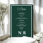 Boda Monograma Menú de cena de ensayo personalizad<br><div class="desc">Disfrute de una inolvidable experiencia gastronómica con nuestro menú de la cena de Boda blanco y verde esmeralda. Diseñados para elevar cada aspecto de su evento, desde cenas de ensayo íntimas hasta espléndidas recepciones de bodas, estos menús combinan sofisticación con personalización para un toque realmente especial. Diseñados con meticulosa atención...</div>