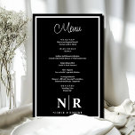 Boda Monograma Menú de cena de ensayo personalizad<br><div class="desc">Cene con estilo con nuestro menú de cena de ensayo personalizado monograma de Boda blanco y negro, la combinación perfecta de elegancia y personalización para su evento especial. Elaborados con meticulosa atención a los detalles, estos menús personalizados le dan un toque de sofisticación a su cena de ensayo, fiesta de...</div>