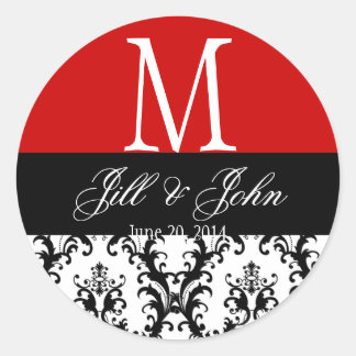Boda Monograma Nombres Fecha Damask Sello rojo