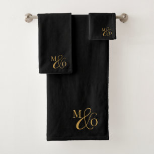 Boda Monograma Oro Iniciales Serif Script Negro