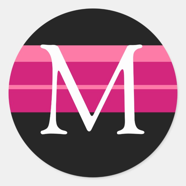 Boda monograma Pegatina sobre blanco rosado (Anverso)