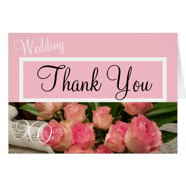 Boda Monograma Roses rosadas Gracias (Anverso (Horizontal))