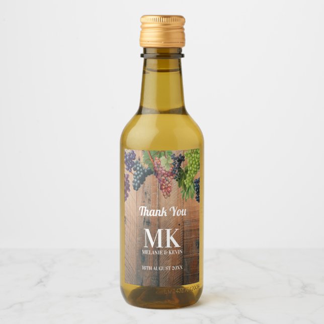 Boda Monograma Rústico de Madera y Uvas (Anverso)