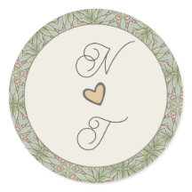 Boda Monograma Sabio verde Pegatinas redondos simp