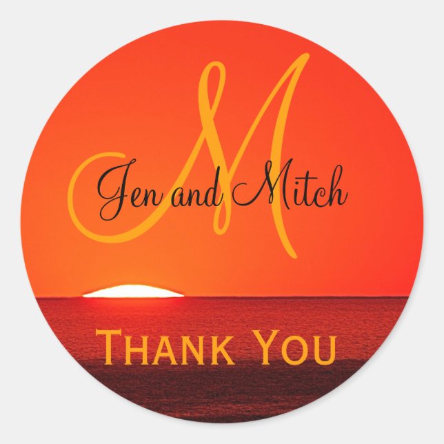 Boda Monograma Sello para sobres de atardecer trop (Anverso)